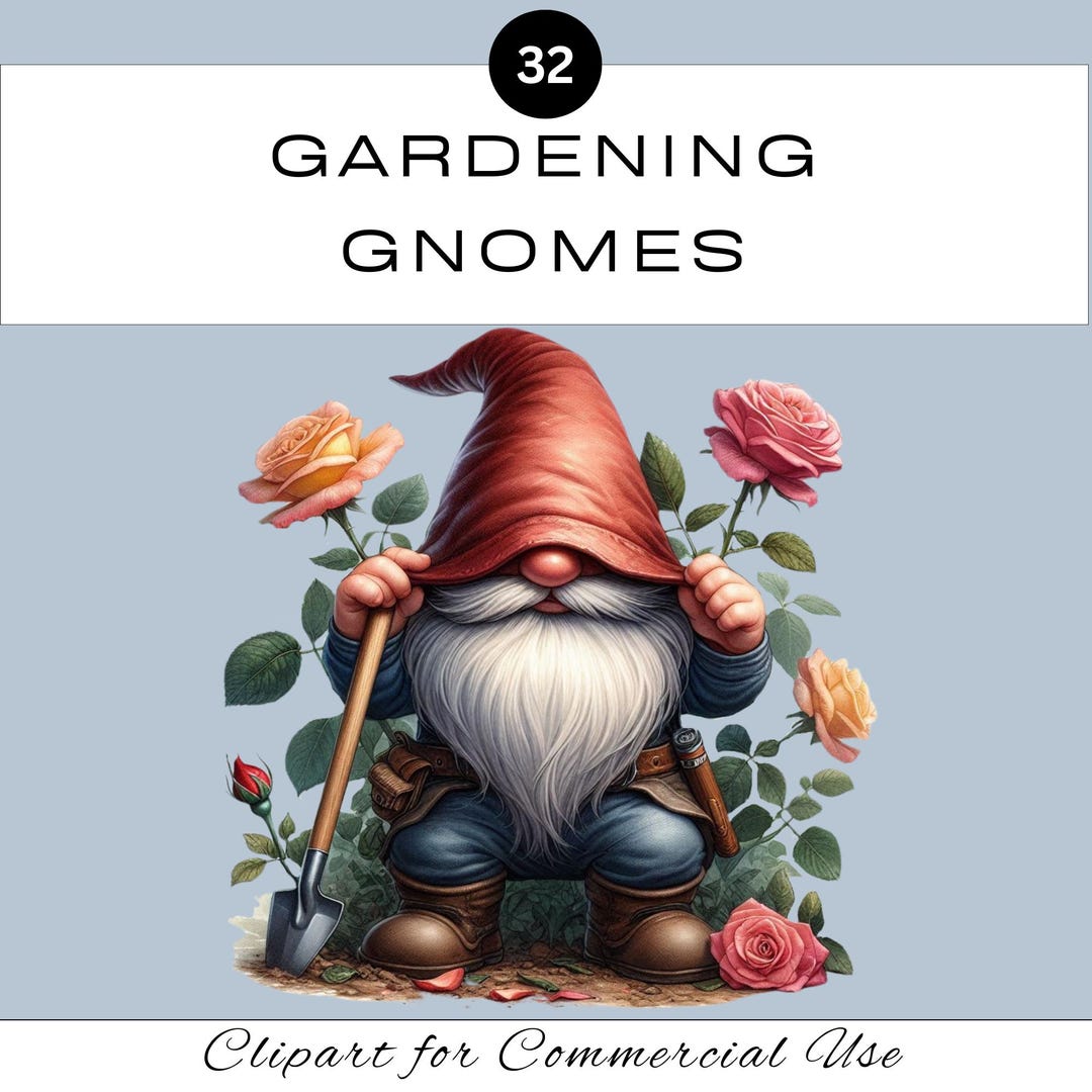 Cute Gardening Gnome PNG Clipart Bundle | Watercolour Flower Gardener ...
