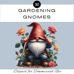 Lindo gnomo de jardinería PNG Clipart Bundle / Jardinero de flores de acuarela / Diario de recortes / Tarjeta de invitación / Uso comercial