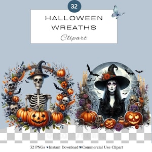 Halloween Wreaths PNG Clipart | Watercolour PNG | Spooky Wreath Clipart | Commercial Use
