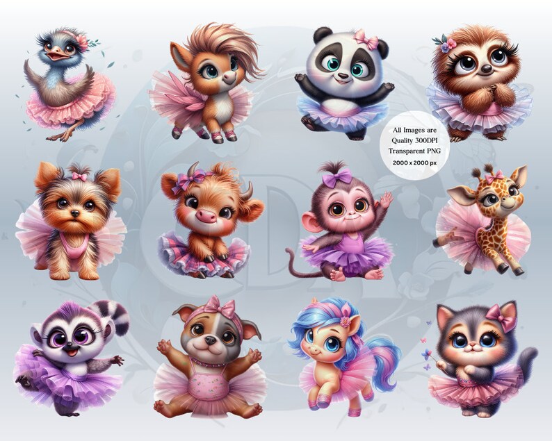 Cute Animal Ballerina Clipart Bundle | Transparent PNG for Creators ...