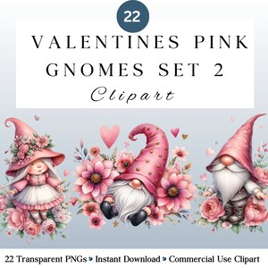 22 Pink Valentine Gnomes  Clipart PNG Set 2 | Romantic Gnomes | Watercolour Gnomes | DIY and Creators | Commercial Use