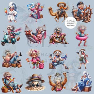 Funny Granny on Holiday PNG Clipart Set | Sassy Granny Sublimation ...
