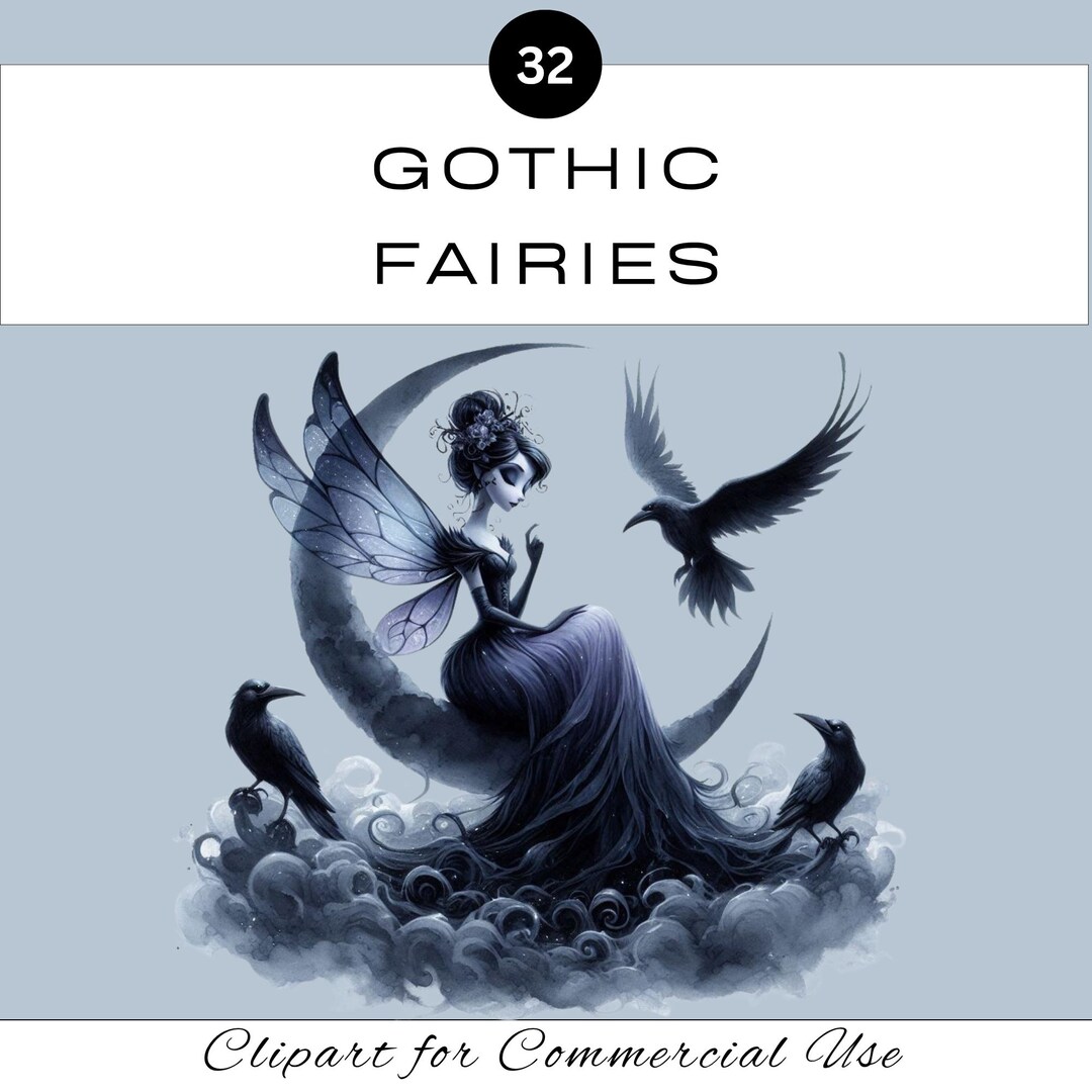 Gothic Fairy Clipart Set: Watercolor PNG for Commercial Use (digital ...