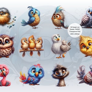 Funny Bird Clipart Bundle | Set 2 | Whimsical Cute Bird PNGs for DIY Projects | Instant Download | Commercial Use | Quirky Birds