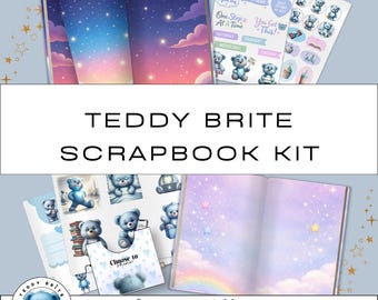 Teddy Brite Scrapbook Kit Printable | Teddy Bear Junk Journal Kit | 90 Pieces | Digital Papers Clipart Tags | A4 US Letter PDF | Download