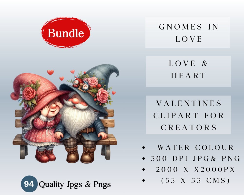 94 Valentines Gnome Clipart Bundle | PNG and JPG | Gnomes in Love ...