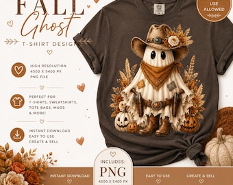 Herbstgeist-PNG-Clipart | Western-Cowboy | Herbst-Print-on-Demand | Boho-T-Shirt-Design | Sofortiger digitaler Download | Kommerzielle Nutzung
