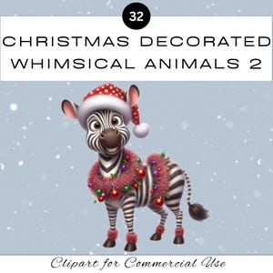 Pacote de clipart de animais decorados de Natal caprichosos 2 | Cartão de animal fofo em aquarela | Sala de aula de scrapbook de diário de lixo | Uso comercial
