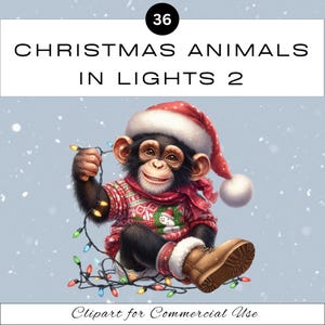 Christmas Animals In Lights PNG Clipart 2 Bundle | Festive Decorations | Classroom | Junk Journal Scrapbook | Commercial Use