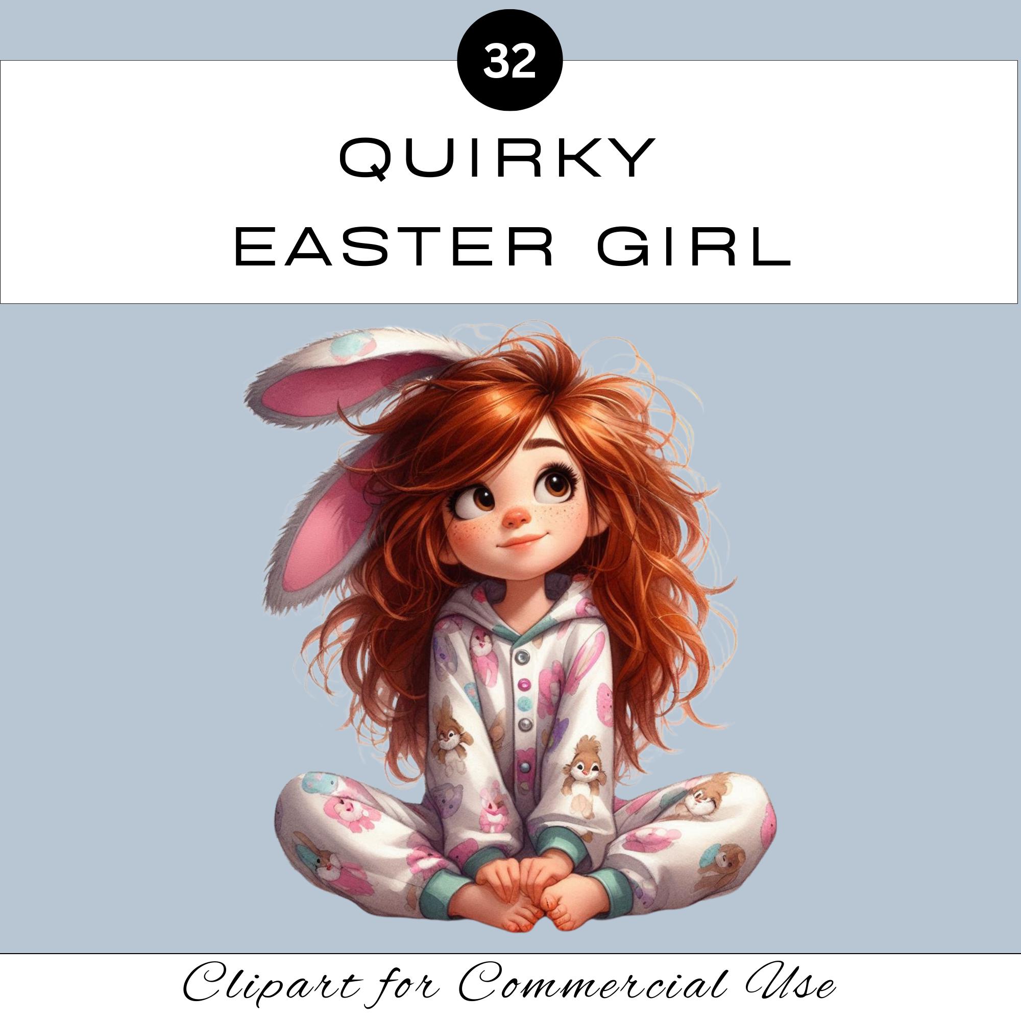Cute Easter Quirky Girl PNG Clipart Bundle | Watercolour Bunny Rabbit ...