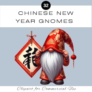 Niedliches chinesisches neues Mondjahr Gnome Clipart PNG Bündel | Junk Journal Scrapbooking | Jahr der Holzschlange | Klassenzimmer | Kommerzielle Nutzung