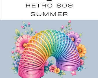 Retro-80er-Jahre-Sommer-Clipart-Bundle | Aquarell-PNG | 300 dpi | Sofortiger digitaler Download | Kommerzielle Nutzung