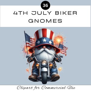 Ensemble de cliparts PNG motard gnome du 4 juillet | Fête de l'Indépendance à l'aquarelle en Amérique | Album de coupures de journal indésirable | Salle de classe | Utilisation commerciale