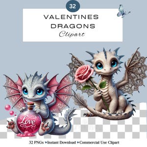 Niedliches Valentine Drachen PNG Clipart Bundle | Liebe und Romantik | Junk Journal Scrapbooking | Karte Einladungen | Kommerzielle Nutzung