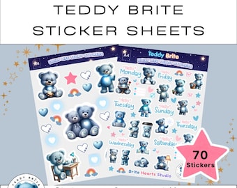 Daily Life Teddy Brite Stickers Printable | 70 Cute Planner Kids Reward Stickers | PNG Sticker Bundle | A4 US Letter Sticker Sheets