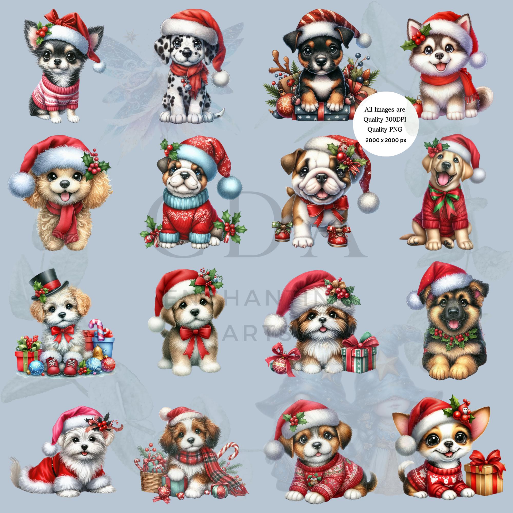 Christmas Puppy Clipart Bundle 2 | Cute Festive Dog Sublimation | Junk ...