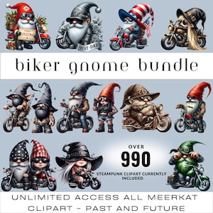 Pacchetto di pass di accesso a vita Biker Gnomes Clipart PNG / Attuale e futuro / Scrapbook di diario spazzatura / Tatuaggio moto / Uso commerciale