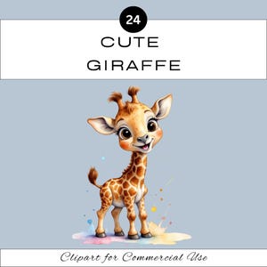 Niedliche Giraffe Clipart PNG Bündel | Entzückendes Baby-Safari-Tier |  Junk Journal Scrapbooking | Klassenzimmer | Kommerzielle Nutzung