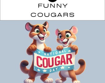 Funny Cougar PNG Clipart Bundle | Junk Journal Scrapbook Classroom | Commercial Use