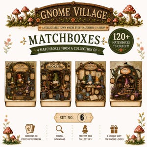 Gnome Village DIY Matchbox Kit Bundle 6 | Printable Paper Craft | PDF & PNG | Instant Digital Download