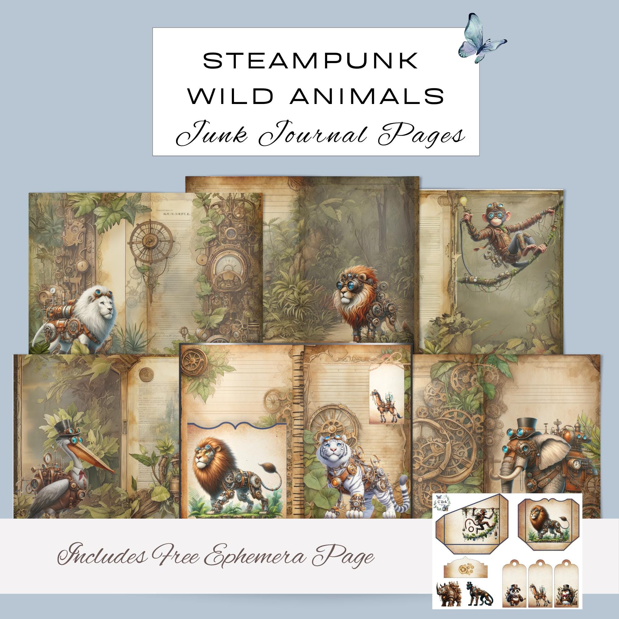 Steampunk Wild Animal Journal Pages | 6 Digital JPG Journal Pages | 11 ...