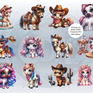 24 Cute Watercolour Poniy Clipart PNG Set 2 | Kids Ponies | Western Ponies | DIY and Creators | Commercial Use