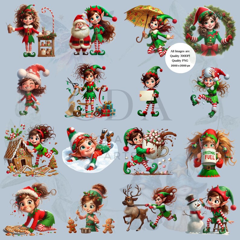 Christmas Girl Elf Funny Antics PNG Bundle | Junk Journal Classroom ...