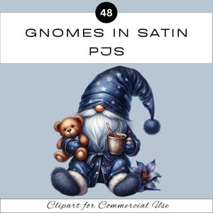 Gnomes in Satin Pjs Clipart PNG Set | Bedtime Sublimation | Junk Journal Scrapbook | Classroom | Commercial Use