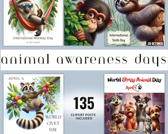 135 Animal Awareness Day Event Clipart Bundle | Funny Awareness Posts | JPG | 300DPI | Instant Digital Download | Commercial Use