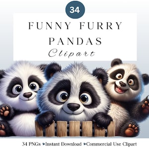 Paquete de imágenes prediseñadas de panda divertido / Oso panda lindo y peculiar / Álbum de recortes de diario basura / Decoración de aula / Guardería / Uso comercial