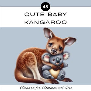 Joli bébé kangourou clipart PNG | Sublimation Joey animal excentrique | Journal indésirable de scrapbooking | Salle de classe | Utilisation commerciale