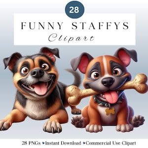 Funny Staffy Dog Clipart Set | Cute Dog Graphics for Creators | High-Quality Instant Download | Quirky Dogs
