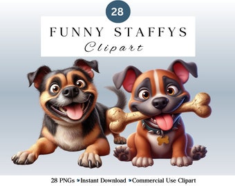 Funny Staffy Dog Clipart Set | Cute Dog Graphics for Creators | High-Quality Instant Download | Quirky Dogs