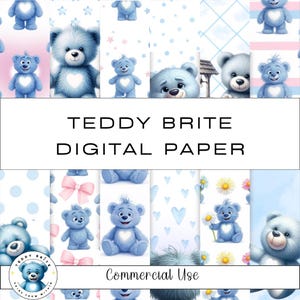 Pakket digitale papieren Teddy Brite | 12 teddybeerachtergronden | Afdrukbaar plakboekpapier | Schattige pastelpatronen | 12 x 12 JPG