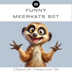 Lustiges Erdmännchen Clipart PNG Bundle | Niedliches schrulliges Tier | Junk Journal Sammelalbum | Klassenzimmer | Kommerzielle Nutzung