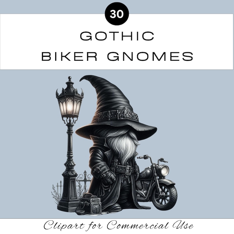 Gothic Biker Gnome PNG Clipart Bundle | Watercolor Motorbike Motorcycle Sublimation | Junk Journal Scrapbook | Commercial Use