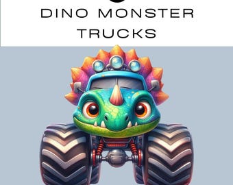 Dinosaur Monster Truck Clipart Bundle | Watercolor PNG | 300DPI | Instant Digital Download | Commercial Use