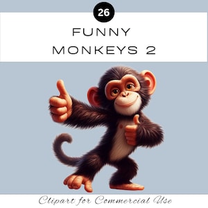 May include: A cartoon chimpanzee with brown fur gives a thumbs up with both hands. The chimpanzee is smiling and has a white chest. The background is a light blue color.