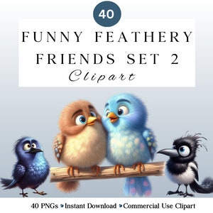 Funny Bird Clipart Bundle | Set 2 | Whimsical Cute Bird PNGs for DIY Projects | Instant Download | Commercial Use | Quirky Birds