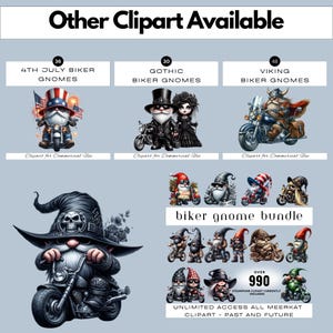 Pacchetto di clipart PNG con gnomi motociclisti gotici / Motocicletta ad acquerello con stampa a sublimazione / Album di ritagli di giornale / Uso commerciale immagine 6