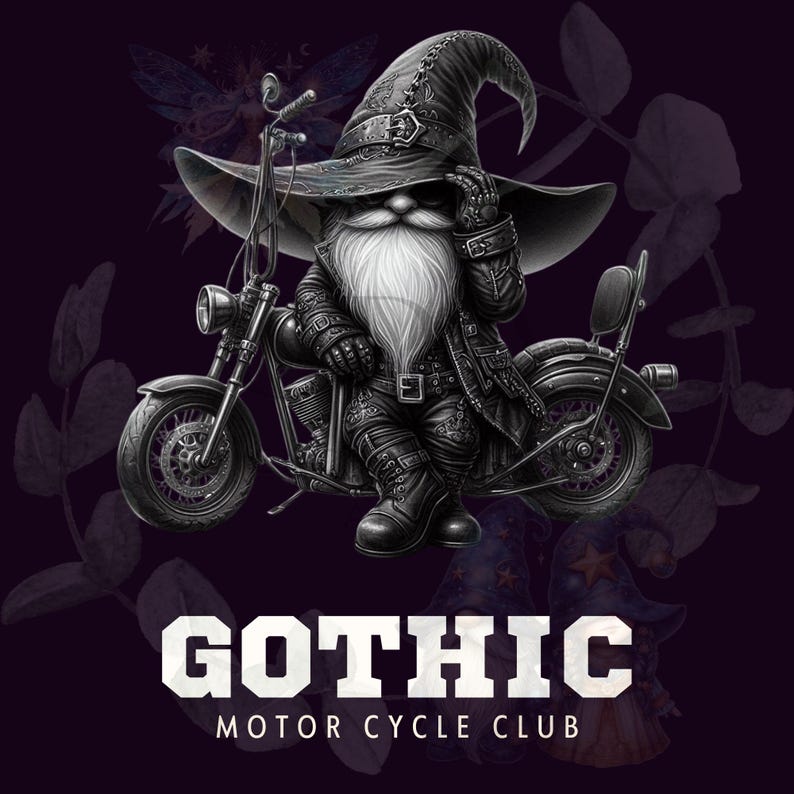 Gothic Biker Gnome PNG Clipart Bundle | Watercolor Motorbike Motorcycle Sublimation | Junk Journal Scrapbook | Commercial Use