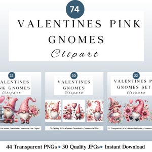 74 Pink Valentine Gnomes  Clipart Bundle | Romantic Gnomes | Watercolour Gnomes | DIY and Creators | Commercial Use
