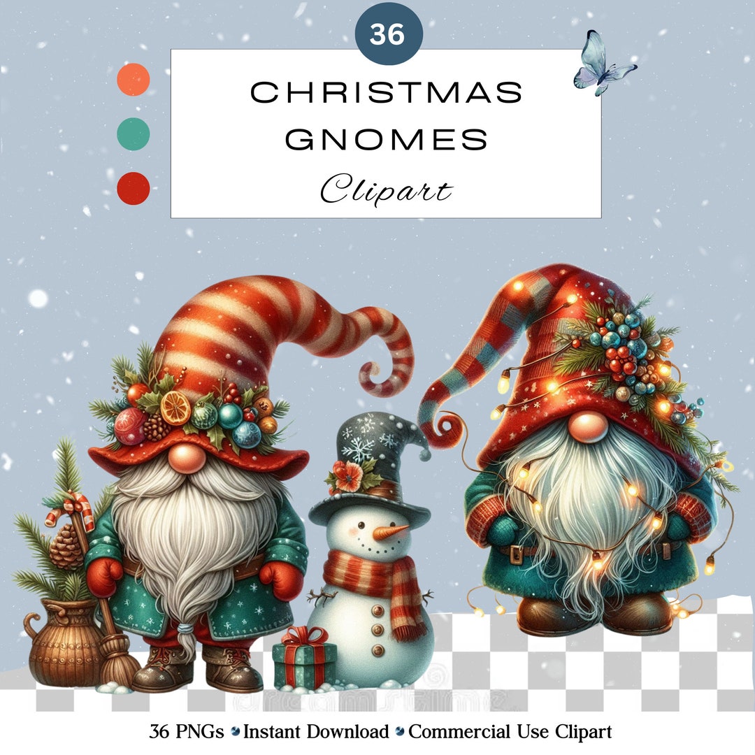 Cute Christmas Gnome Clipart PNG Set | Holiday Watercolour Festive ...