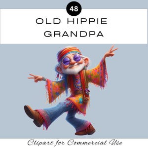 Set di clipart PNG con nonno hippie divertente / Sublimazione di un vecchio eccentrico e carino / Uso commerciale / Scrapbooking di un diario di scarto / Progetto di classe