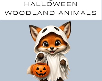 Halloween-Waldtier-Clipart-Bundle | Aquarell-PNG | 300 dpi | Sofortiger digitaler Download | Kommerzielle Nutzung