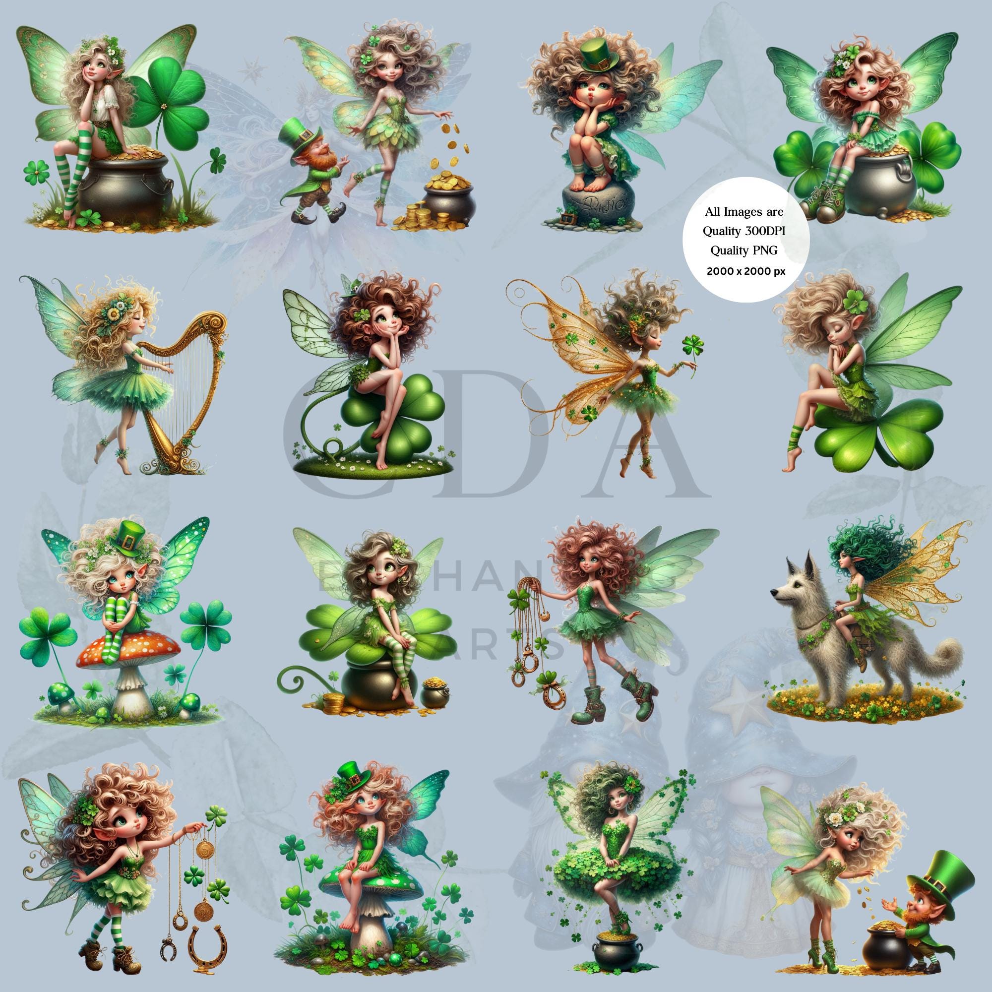 St Patricks Day Fairy Clipart PNG Set | Watercolour Cute Quirky Funny ...