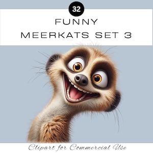 Grappige stokstaartje-clipartbundel set 3 | Leuke eigenzinnige dierensublimatie | Junkjournaal Plakboek Klaslokaal | Commercieel gebruik