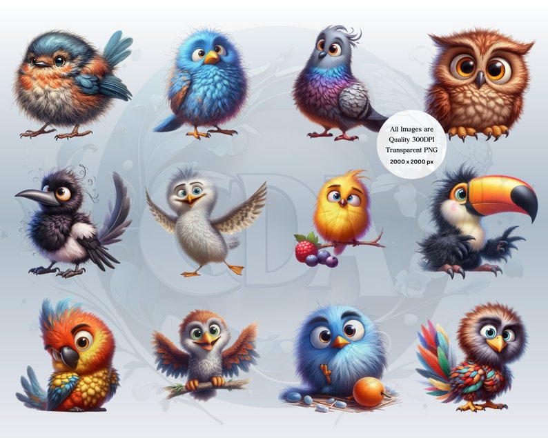 Funny Bird Clipart Bundle | Whimsical Cute Bird PNGs for DIY Projects | Instant Download | Commercial Use | Quirky Birds