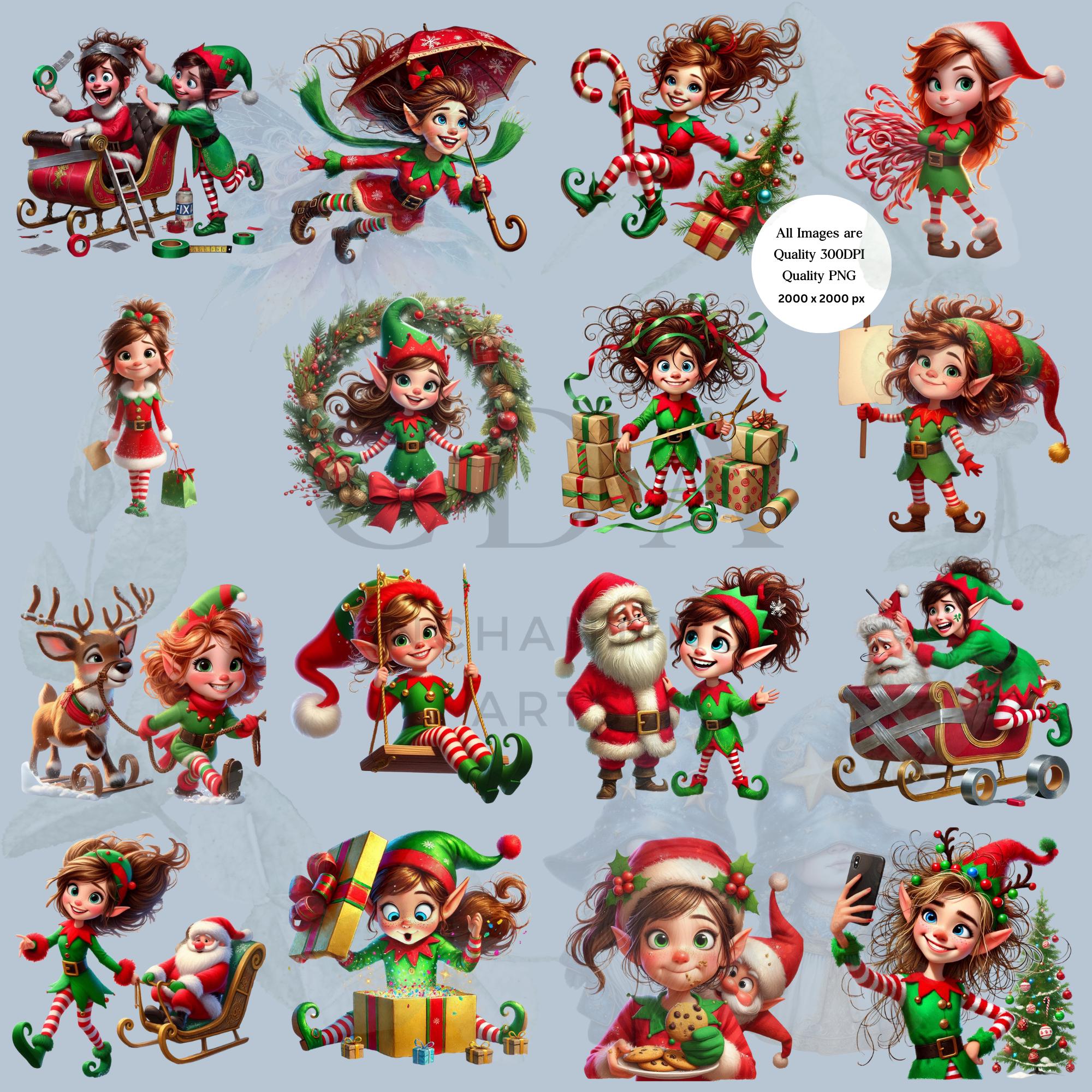 Christmas Girl Elf Funny Antics PNG Bundle | Junk Journal Classroom ...