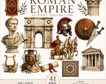 Clipart-Paket zum Römischen Reich | 41 PNG-Cliparts • 69 Druckvorlagen • 2 druckbare JPG-Seiten | 300 dpi | Sofortiger digitaler Download | Kommerzielle Nutzung
